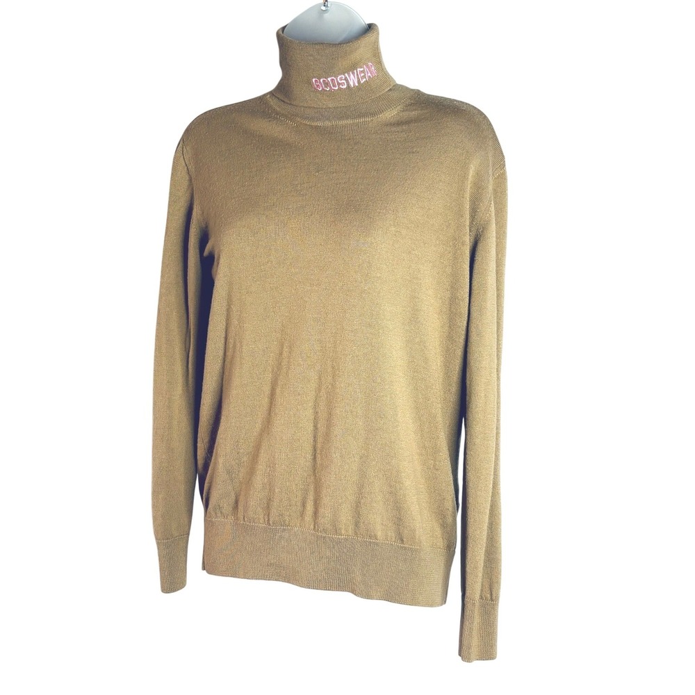 GCDS | Turtleneck Sweater Camel Tan Pink Logo Wool Blend Made in Italy | Medium